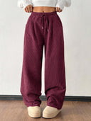 Theresa | Ribbed Wide Leg Pants – Casual Drawstring Waist Side Pockets
