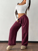 Theresa | Ribbed Wide Leg Pants – Casual Drawstring Waist Side Pockets
