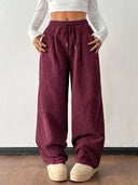 Theresa | Ribbed Wide Leg Pants – Casual Drawstring Waist Side Pockets