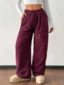Theresa | Ribbed Wide Leg Pants – Casual Drawstring Waist Side Pockets