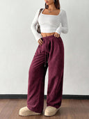 Theresa | Ribbed Wide Leg Pants – Casual Drawstring Waist Side Pockets