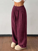 Theresa | Ribbed Wide Leg Pants – Casual Drawstring Waist Side Pockets
