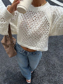 Tilly | Open Knit Sweater – Crew Neck Backless Tie Long Sleeve