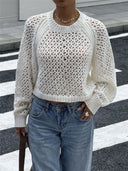Tilly | Open Knit Sweater – Crew Neck Backless Tie Long Sleeve