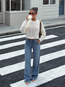 Tilly | Open Knit Sweater – Crew Neck Backless Tie Long Sleeve
