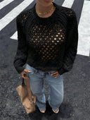 Tilly | Open Knit Sweater – Crew Neck Backless Tie Long Sleeve