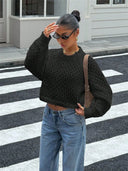 Tilly | Open Knit Sweater – Crew Neck Backless Tie Long Sleeve