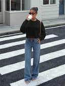 Tilly | Open Knit Sweater – Crew Neck Backless Tie Long Sleeve