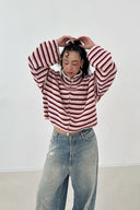 Tori | Striped Knit Jacket – Funnel Neck Zip Front Long Sleeve Pockets
