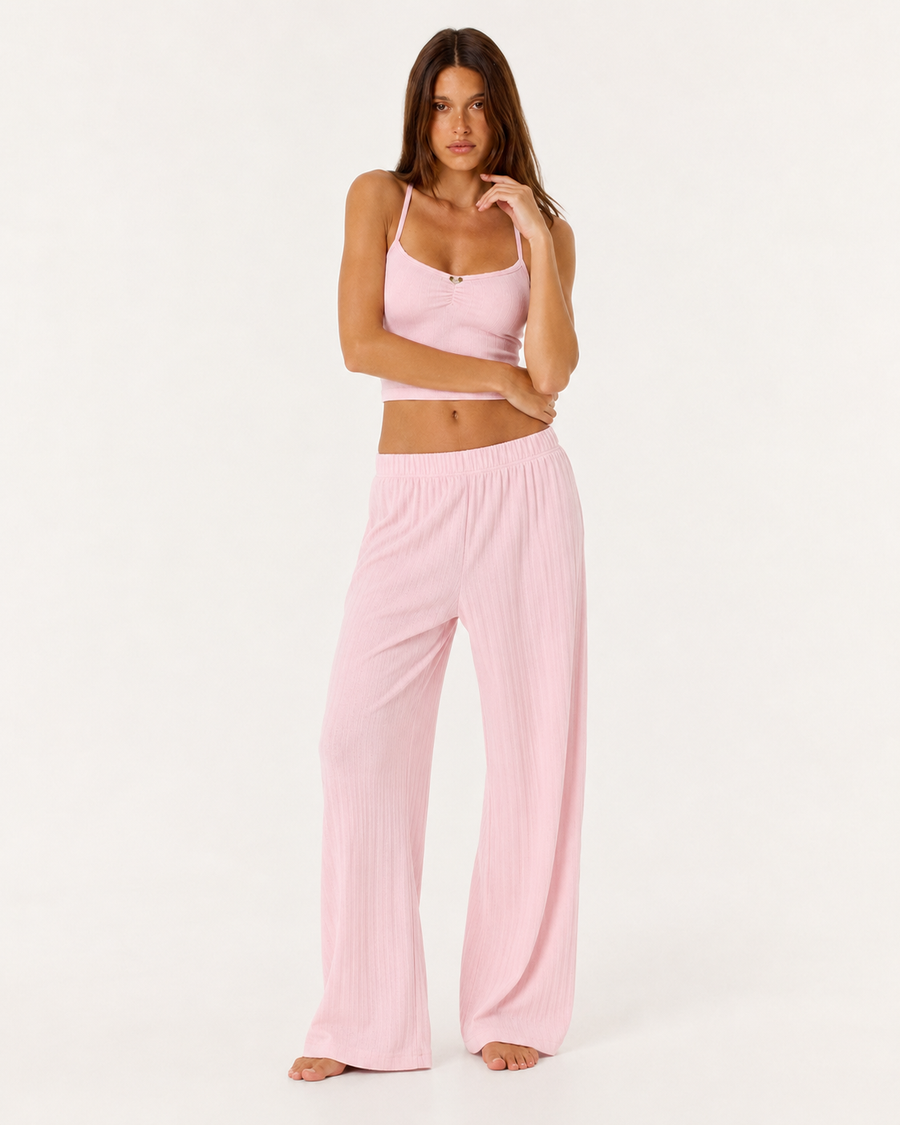Tracy | Ribbed Knit Pajama Set – Sleepwear Spaghetti Strap Wide Leg Pants