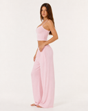 Tracy | Ribbed Knit Pajama Set – Sleepwear Spaghetti Strap Wide Leg Pants