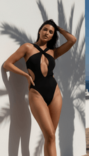 Trixie | Halter Plain One Piece Swimsuit – Beach Cutout Cross Neck