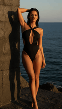 Trixie | Halter Plain One Piece Swimsuit – Beach Cutout Cross Neck