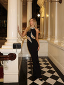 Tyra | Diamante Cut Out Maxi – Halter Neck Embellished Body-Con Formal Evening Dress