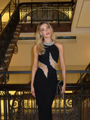 Tyra | Diamante Cut Out Maxi – Halter Neck Embellished Body-Con Formal Evening Dress