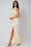 Una | Halter Neck 3D Floral Appliqué Maxi – Cut Out Wedding Guest Dress