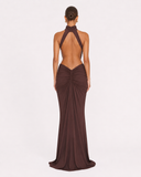 Ursula | Ruched Maxi Dress – Evening Halter Neck Side Cutouts Draped Front