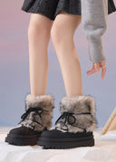 Valencia | Fuzzy Ankle Boots – Winter Lace Up Round Toe Platform Sole