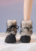 Valencia | Fuzzy Ankle Boots – Winter Lace Up Round Toe Platform Sole