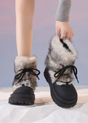 Valencia | Fuzzy Ankle Boots – Winter Lace Up Round Toe Platform Sole
