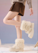 Valencia | Fuzzy Ankle Boots – Winter Lace Up Round Toe Platform Sole