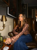 Valerie | Leopard Print Mesh Top – V Neck Lace Trim Long Sleeve Going Out Party Top