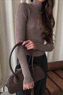 Varvara | Ribbed Cutout Knit Top – Evening Turtleneck Long Sleeve Keyhole Front