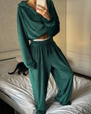 Veda | Velour Two Piece Set – Casual Zip Jacket Wide Leg Drawstring Pants