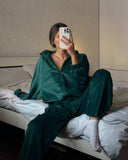 Veda | Velour Two Piece Set – Casual Zip Jacket Wide Leg Drawstring Pants