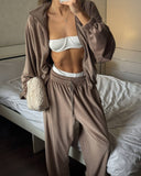 Veda | Velour Two Piece Set – Casual Zip Jacket Wide Leg Drawstring Pants