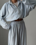 Veda | Velour Two Piece Set – Casual Zip Jacket Wide Leg Drawstring Pants