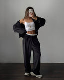 Veda | Velour Two Piece Set – Casual Zip Jacket Wide Leg Drawstring Pants