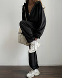 Veda | Velour Two Piece Set – Casual Zip Jacket Wide Leg Drawstring Pants