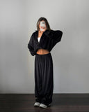 Veda | Velour Two Piece Set – Casual Zip Jacket Wide Leg Drawstring Pants