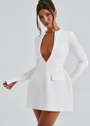 Vera | Blazer Mini – Deep Plunge V Neck Long Sleeve A-Line Evening Party Dress