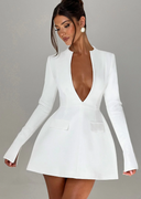 Vera | Blazer Mini – Deep Plunge V Neck Long Sleeve A-Line Evening Party Dress