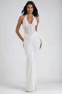 Verity | Halter Neck Sheer Corset Maxi – Deep V Ruched Formal Evening Dress