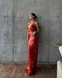 Veronica | Sequin Maxi – Deep V Neck Spaghetti Strap Disc Sequin Formal Wedding Guest Dress
