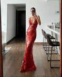Veronica | Sequin Maxi – Deep V Neck Spaghetti Strap Disc Sequin Formal Wedding Guest Dress