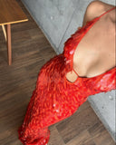 Veronica | Sequin Maxi – Deep V Neck Spaghetti Strap Disc Sequin Formal Wedding Guest Dress