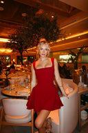 Vicky | Square Neck Mini – Thick Strap Structured A-Line Skater Party Dress