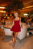 Vicky | Square Neck Mini – Thick Strap Structured A-Line Skater Party Dress