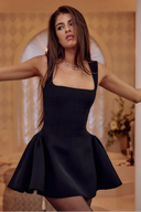 Vicky | Square Neck Mini – Thick Strap Structured A-Line Skater Party Dress