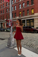Vicky | Square Neck Mini – Thick Strap Structured A-Line Skater Party Dress