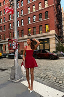 Vicky | Square Neck Mini – Thick Strap Structured A-Line Skater Party Dress