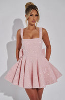 Victoria | Sequin Tweed Mini Party Occasion Dress – Square Neck Bow Back Fit Flare