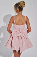 Victoria | Sequin Tweed Mini Party Occasion Dress – Square Neck Bow Back Fit Flare
