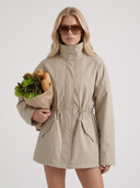 Viera | Utility Jacket – Casual High Collar Drawstring Waist Snap Front Pockets