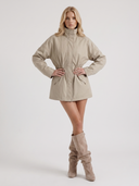 Viera | Utility Jacket – Casual High Collar Drawstring Waist Snap Front Pockets