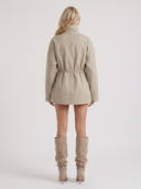 Viera | Utility Jacket – Casual High Collar Drawstring Waist Snap Front Pockets